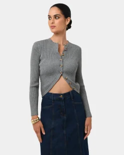 Forcast Abaya Button Crop Knit Grey Outlet