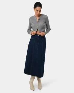 Forcast Abaya Button Crop Knit Grey Outlet
