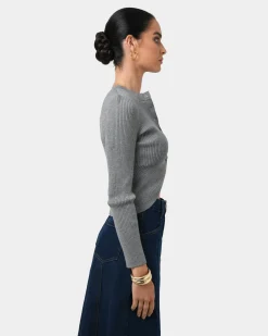 Forcast Abaya Button Crop Knit Grey Outlet