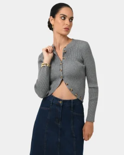 Forcast Abaya Button Crop Knit Grey Outlet