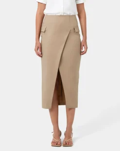 Forcast Abby Asymmetric Tailored Skirt Almond Discount
