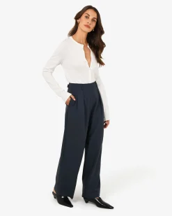 Forcast Abel Adjustable Waist Pants Navy Clearance