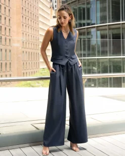 Forcast Abel Elastic Waist Relax Pants Navy Discount