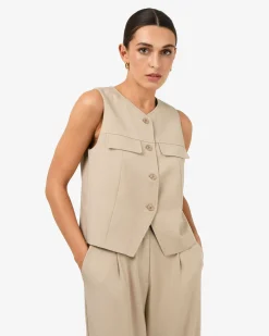 Forcast Abel Relaxed Pocket Vest Oat New