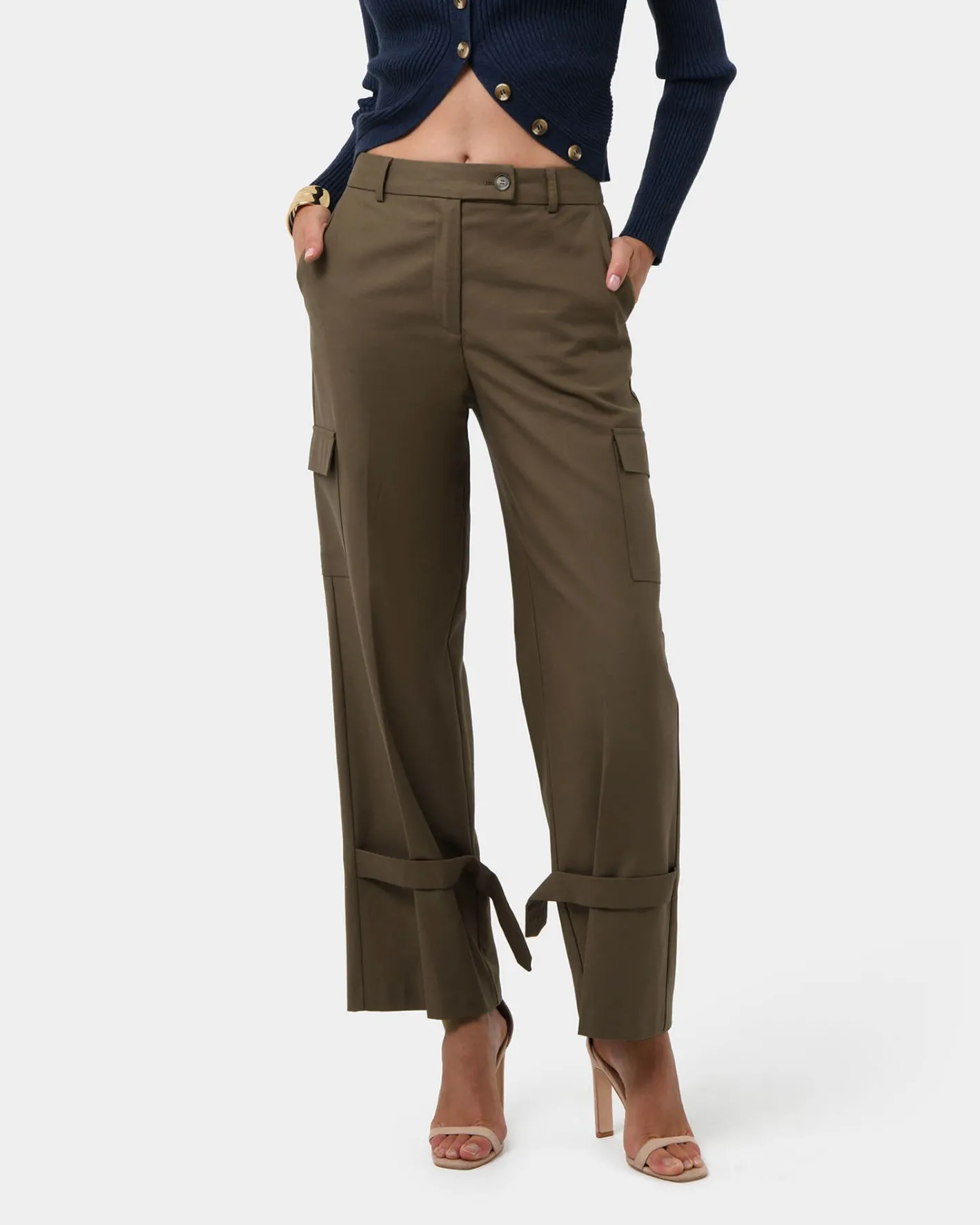 Forcast Abigail Cargo Relaxed Pants Khaki Outlet