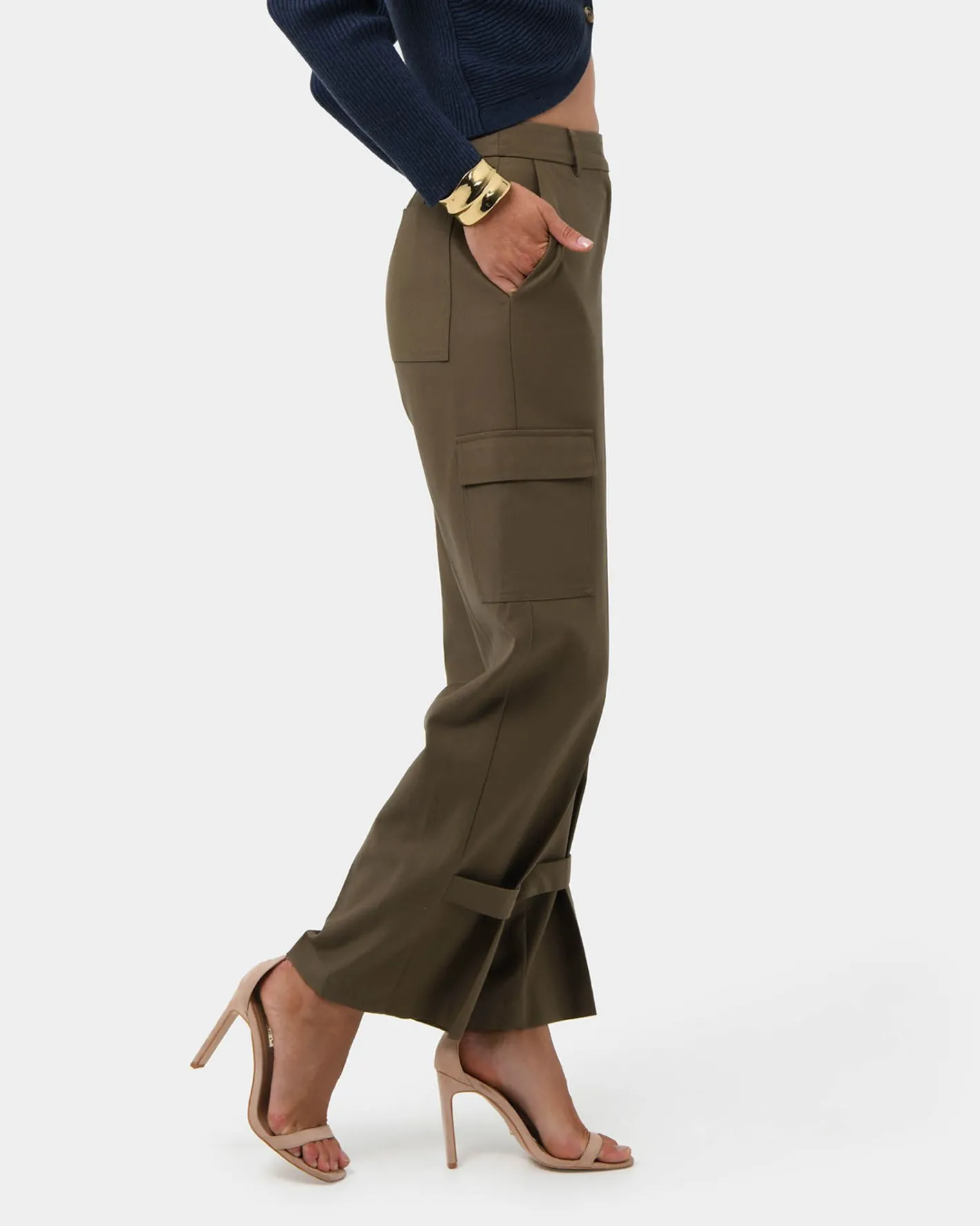 Forcast Abigail Cargo Relaxed Pants Khaki Outlet