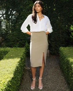 Forcast Ace Side Button Skirt TAUPE Online