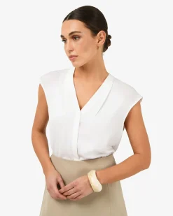 Forcast Adelaide V-neck Cap Sleeve Top Ivory Clearance