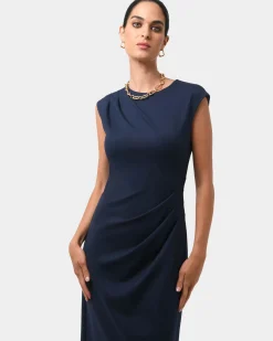 Forcast Adele Pleated Midi Dress Navy Clearance