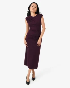 Forcast Adele Pleated Midi Dress Mulberry Hot