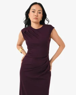 Forcast Adele Pleated Midi Dress Mulberry Hot