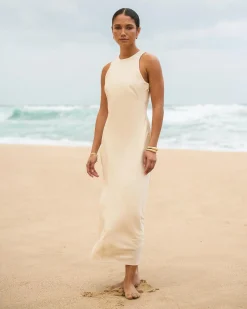 Forcast Aiya Bias Midi Dress Light Ecru Best
