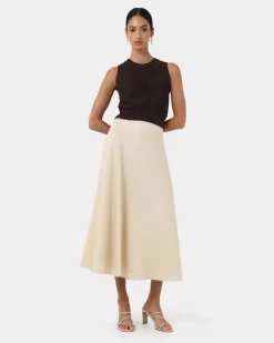 Forcast Aiya Bias Midi Skirt Light Ecru
