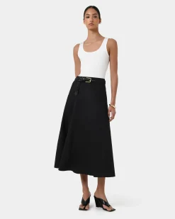 Forcast Aiya Bias Midi Skirt Black Outlet