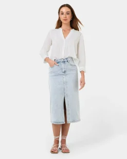 Forcast Akira Vneck Embroidery Blouse Ivory Sale