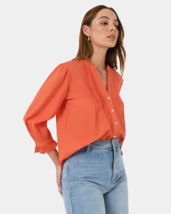 Forcast Akira Vneck Embroidery Blouse Cherry Tomato Discount