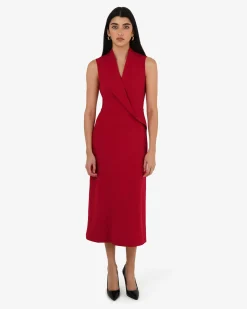 Forcast Alaia Twisted Lapel Midi Dress Red Discount