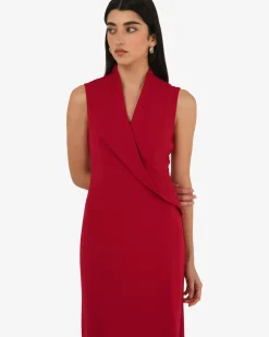 Forcast Alaia Twisted Lapel Midi Dress Red Discount