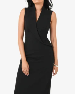 Forcast Alaia Twisted Lapel Midi Dress Black Hot