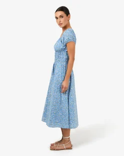Forcast Alisa Shirred Midi Dress Blue Ditsy Discount