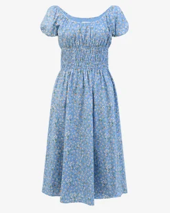 Forcast Alisa Shirred Midi Dress Blue Ditsy Discount