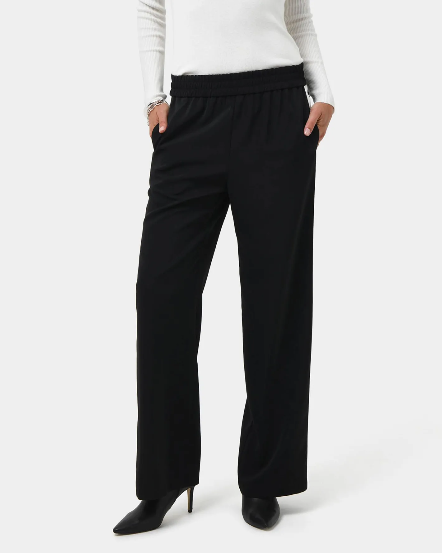 Forcast Alla Contrast Elastic Pants Black - Ivory Clearance