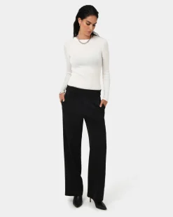 Forcast Alla Contrast Elastic Pants Black - Ivory Clearance