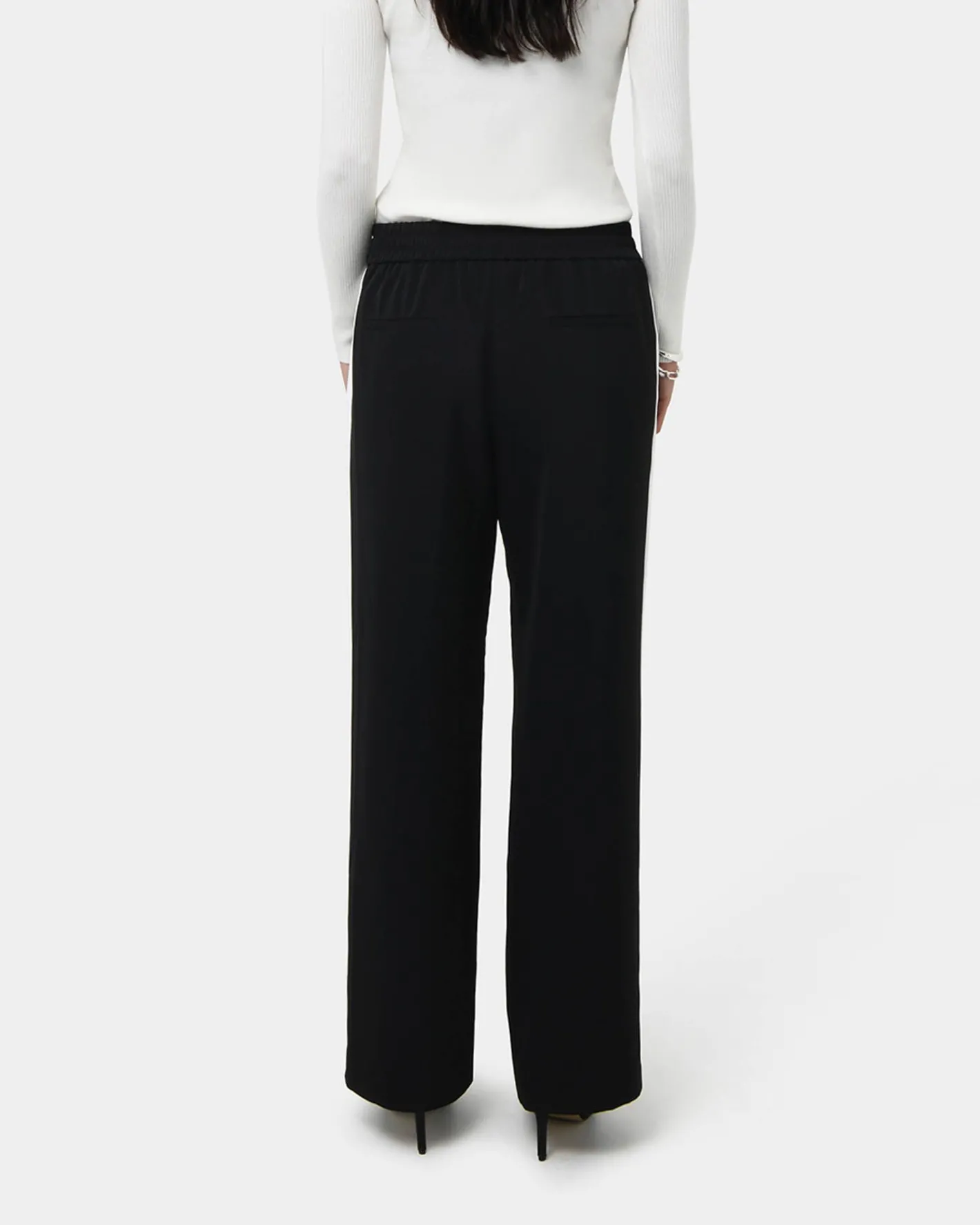 Forcast Alla Contrast Elastic Pants Black - Ivory Clearance