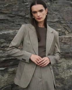 Forcast Allara Herringbone Jacket Beige Brown Sale