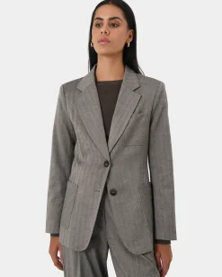 Forcast Allara Herringbone Jacket Beige Brown Sale