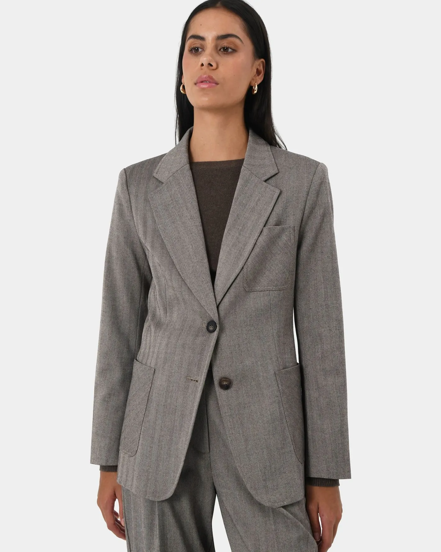 Forcast Allara Herringbone Jacket Beige Brown Sale