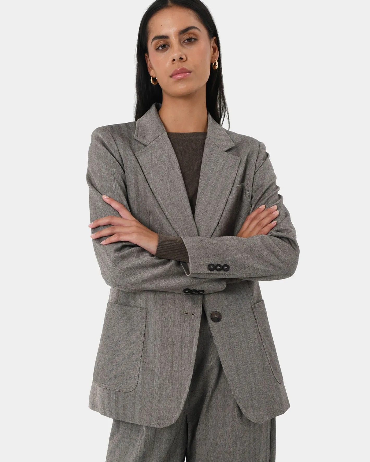 Forcast Allara Herringbone Jacket Beige Brown Sale