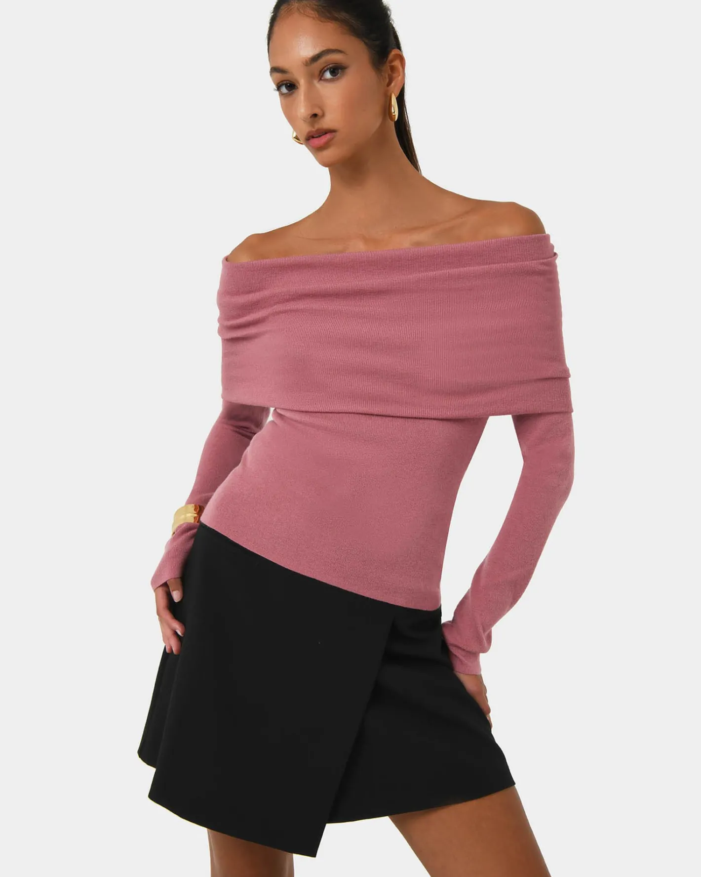 Forcast Ally Off Shoulder Knit Rose Outlet