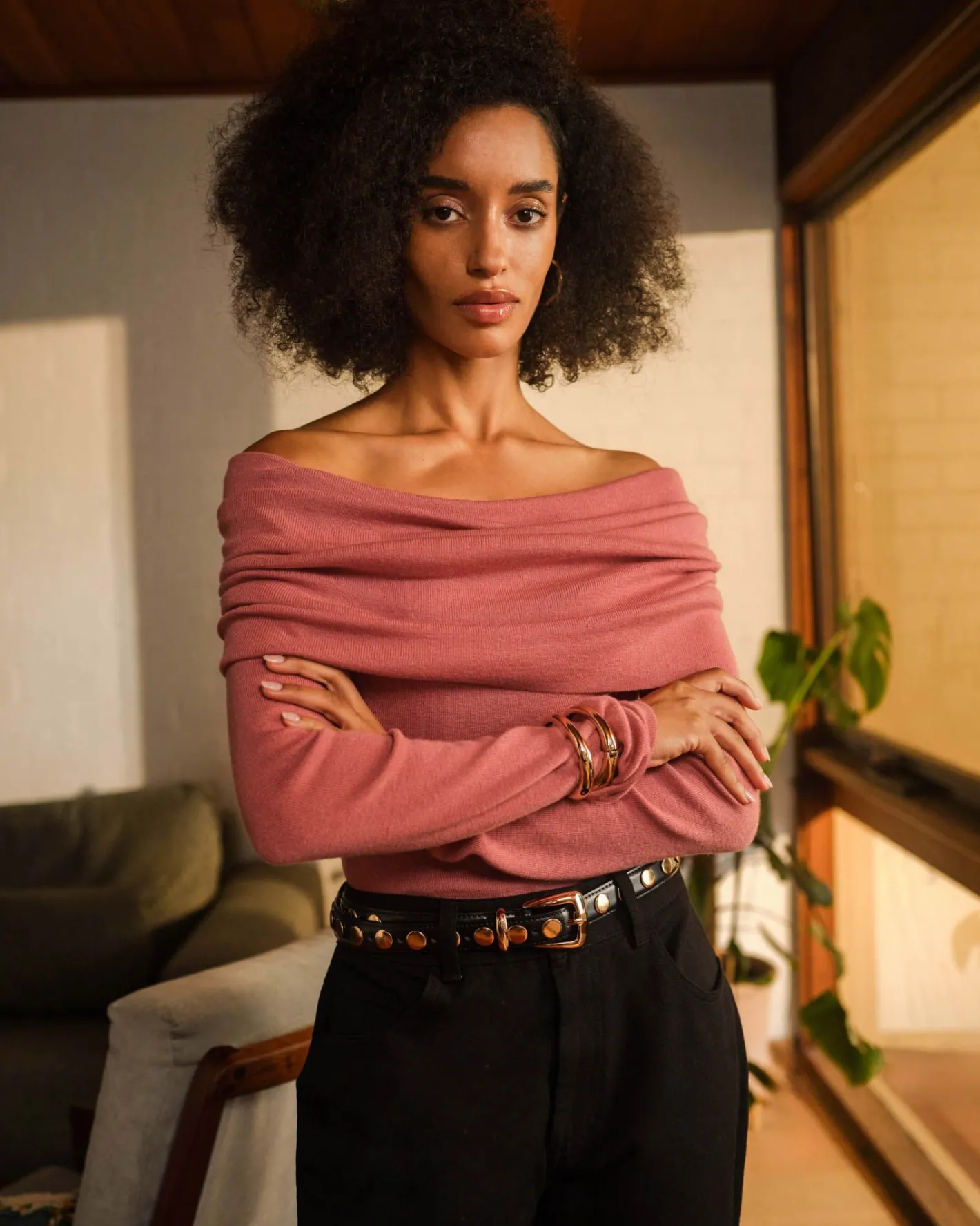 Forcast Ally Off Shoulder Knit Rose Outlet