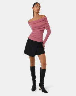 Forcast Ally Off Shoulder Knit Rose Outlet
