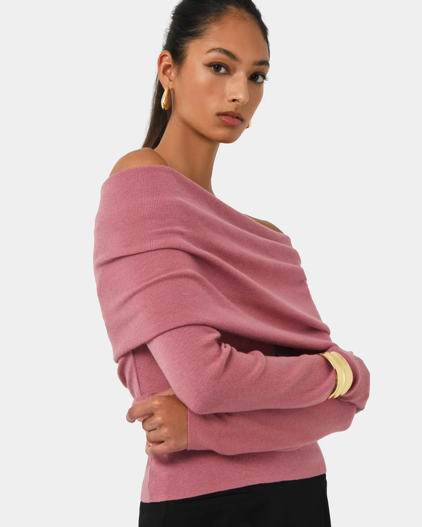 Forcast Ally Off Shoulder Knit Rose Outlet