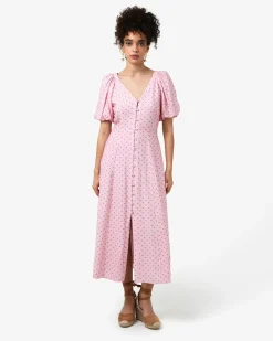 Forcast Almeria Polka Dot Dress Pink Blue Hot