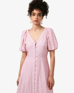 Forcast Almeria Polka Dot Dress Pink Blue Hot