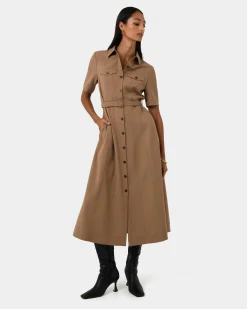 Forcast Amera Belted Utility Dress Wood Smoke Hot