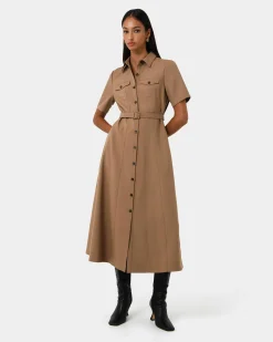 Forcast Amera Belted Utility Dress Wood Smoke Hot