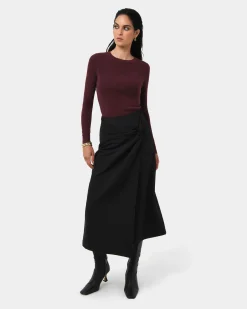 Forcast Amera Twist Midi Skirt Black Sale