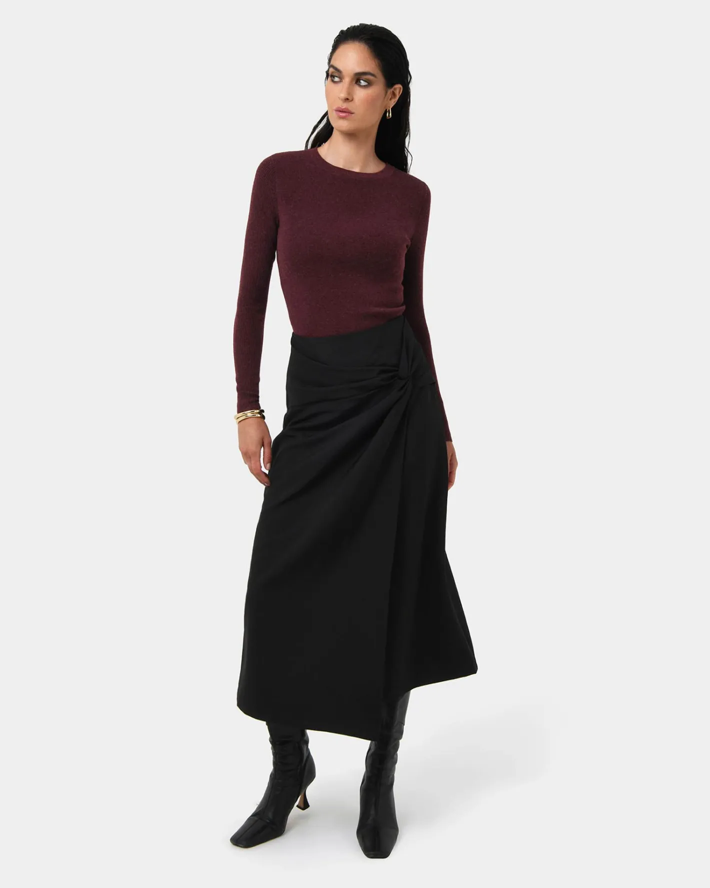Forcast Amera Twist Midi Skirt Black Sale