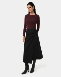 Forcast Amera Twist Midi Skirt Black Sale