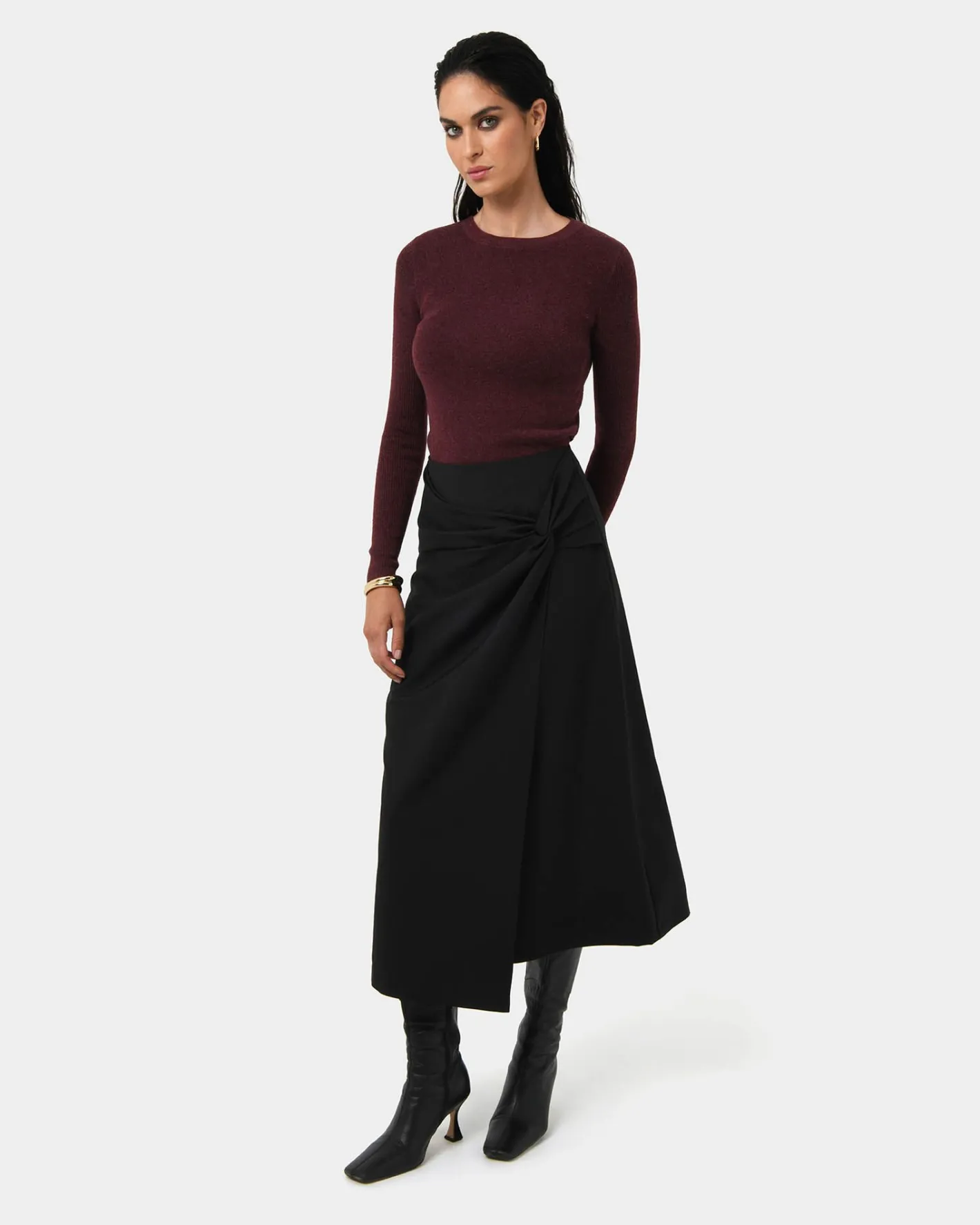 Forcast Amera Twist Midi Skirt Black Sale