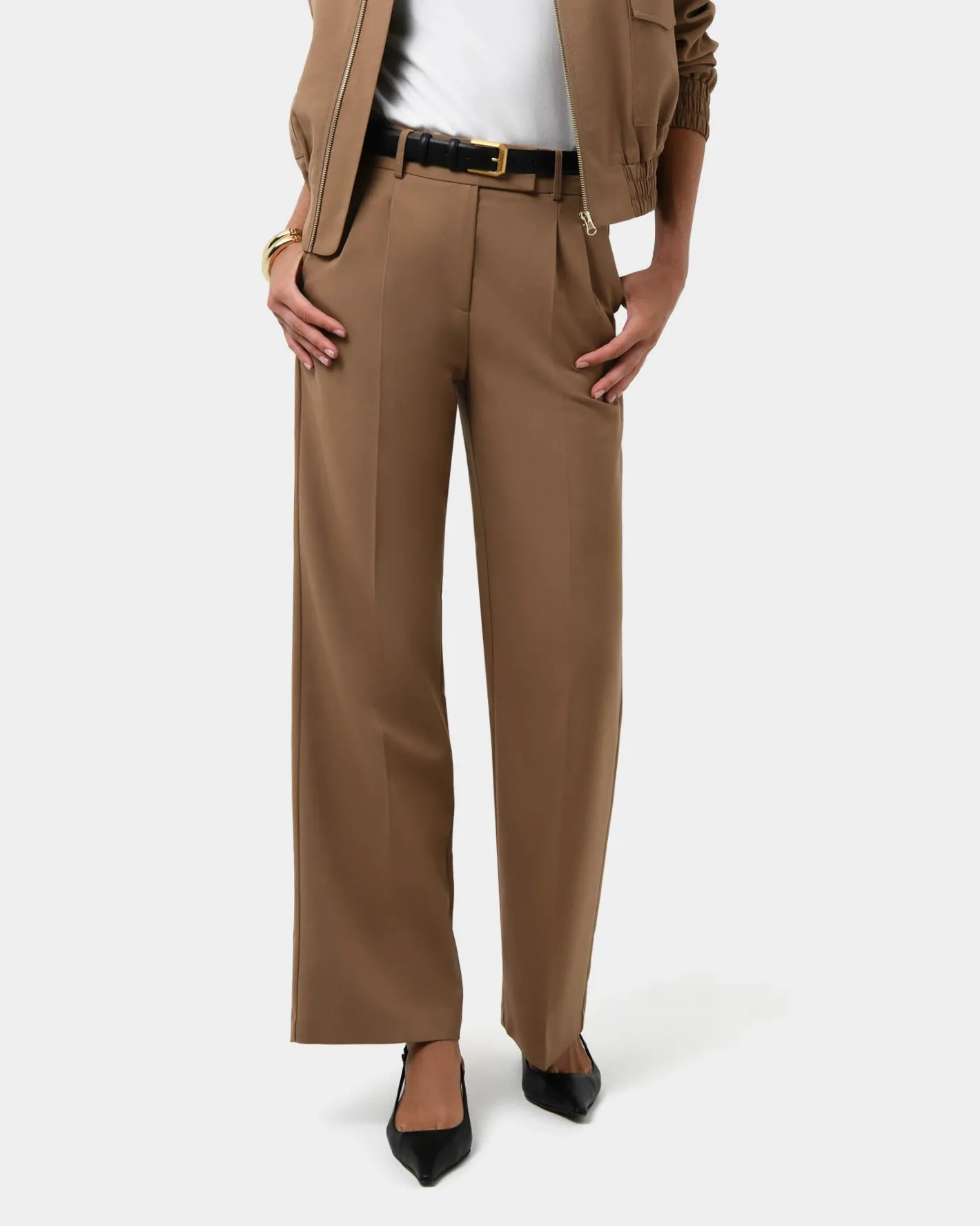 Forcast Amera Wide Leg Tailored Pants Wood Smoke Discount