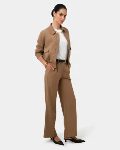 Forcast Amera Wide Leg Tailored Pants Wood Smoke Discount