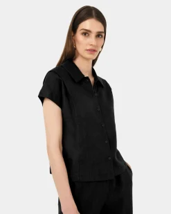 Forcast Ami Linen Collar Shirt Black Sale