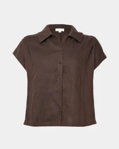 Forcast Ami Linen Collar Shirt Brown New