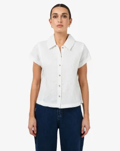 Forcast Ami Linen Collar Shirt Ivory Discount