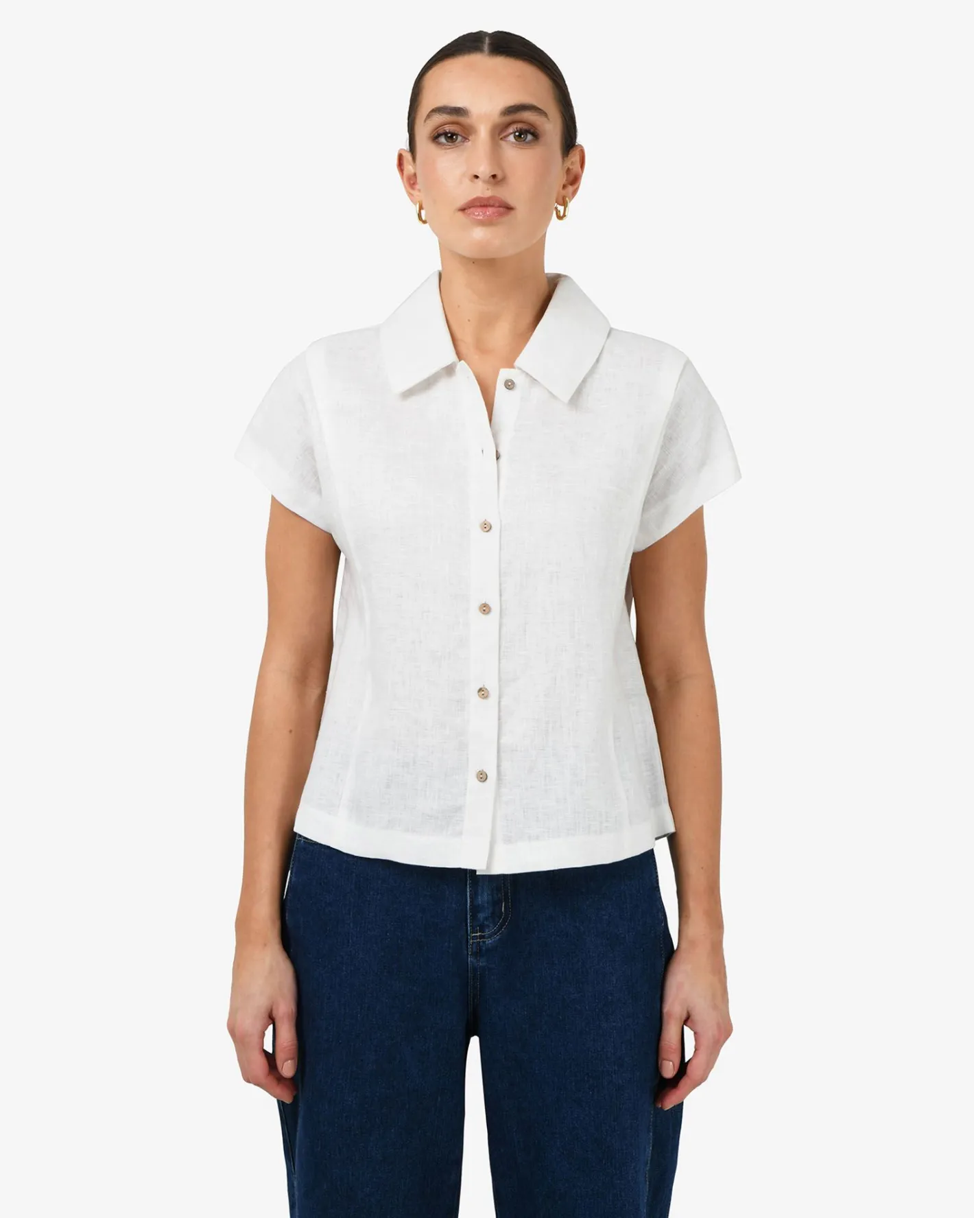 Forcast Ami Linen Collar Shirt Ivory Discount